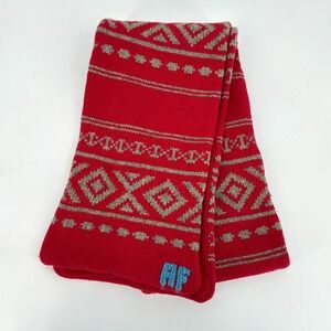 Vntg Abercrombie Fitch 100% Lambswool Chunky Knit‎ Red Fair Isle Knit Scarf